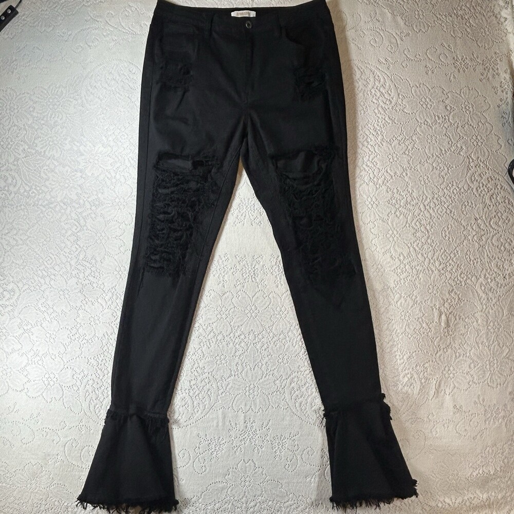 AP Blue by Aphrodite Jeans Womans 13/31 Black Distressed Destroyed Flare Leg Y2K